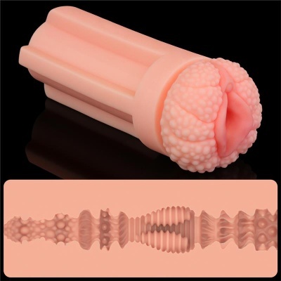 Dispositivo texturizado em silicone cor de pele com extremidade em forma vaginal