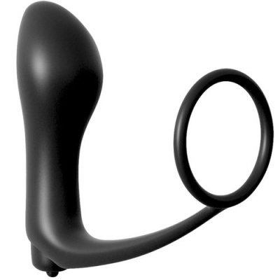 Plug anal preto de silicone com anilha circular
