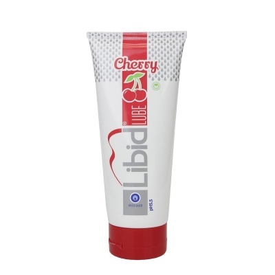 Tubo branco e vermelho de lubrificante Cherry Lube, base água, pH 5.5