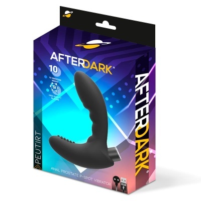 Embalagem de vibrador anatómico preto para próstata anal com texto After Dark