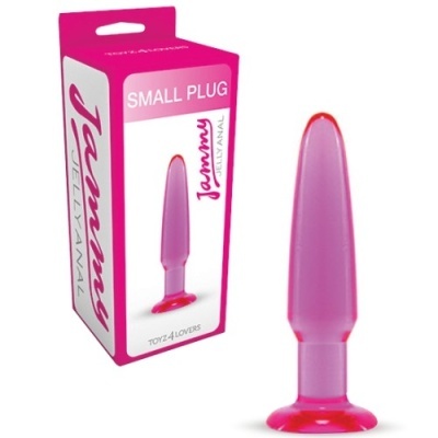 Plugue anal pequeno rosa translúcido com embalagem rosa e branca