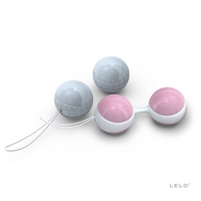 Bolas Ben Wa em rosa e cinza com cordão branco, marca LELO