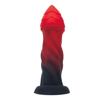 Dildo de silicone espiral vermelho e preto com ventosa na base