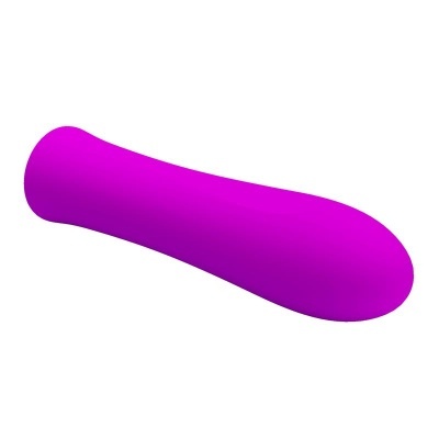 Objeto roxo alongado com extremidade arredondada sobre fundo branco