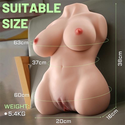 Figura anatómica feminina de silicone com medidas em cm e peso indicado