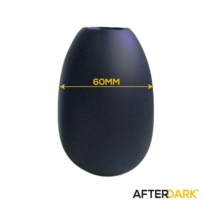 Recipiente preto oval com indicação 60MM na frente