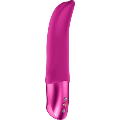 Vibrador cor-de-rosa com base metálica e botões