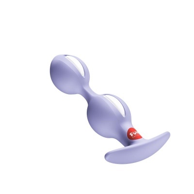 Plug anal lilás com duas esferas e etiqueta vermelha FUN