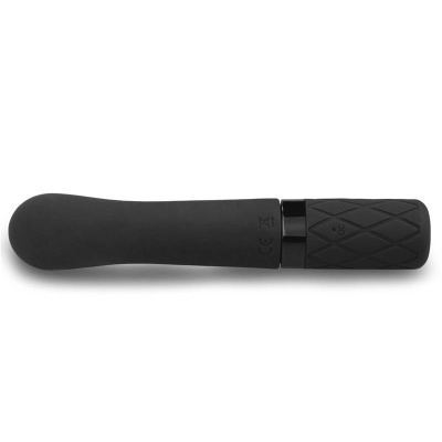 Vibrador preto com cabo texturizado preto em fundo branco