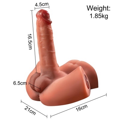 Modelo anatómico em silicone cor pele com dimensões e peso indicados