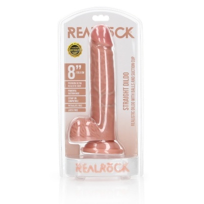 Dildo realista cor de pele com base de ventosa na embalagem transparente