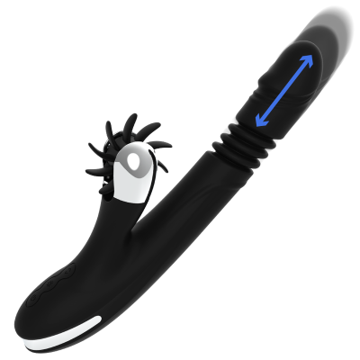 Vibrador preto com tentáculos e anel ondulado