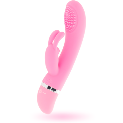 Vibrador rosa ergonómico com textura e apêndices em silicone