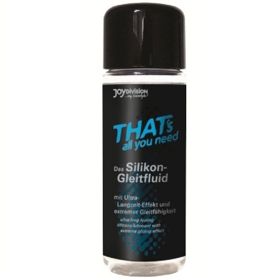 frasco de lubrificante de silicone com tampa preta e etiqueta preta com texto azul e branco