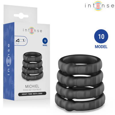 Conjunto de anéis pretos para pénis modelo 10 em embalagem da marca intense