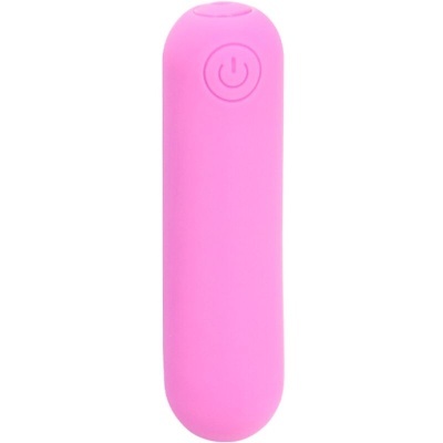 Objeto compacto rosa com botão de ligar em silicone