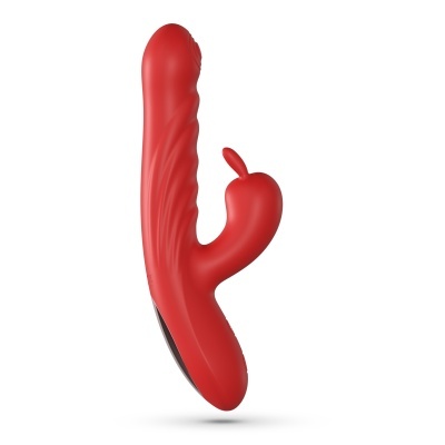 Vibrador vermelho em silicone com design anatómico e partes texturizadas