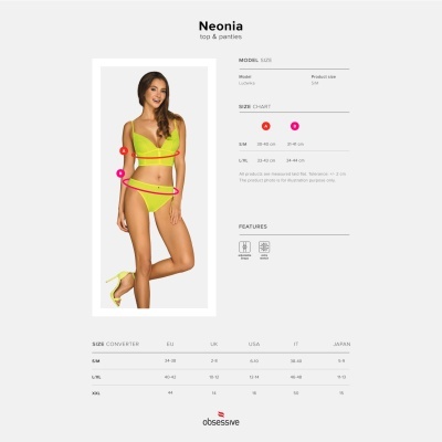 Conjunto lingerie Neonia verde fluorescente com top e cuecas