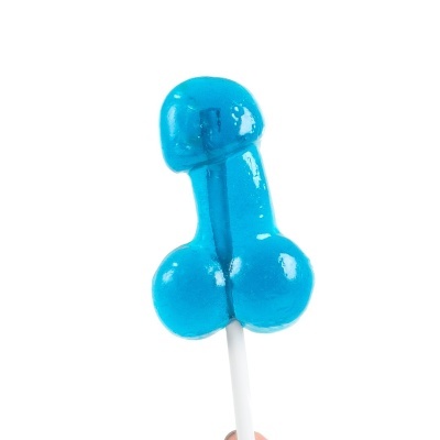 Pirulito azul translúcido em forma fálica