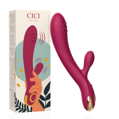 Vibrador tipo coelho rosa escuro com detalhes dourados e caixa CICI Beauty