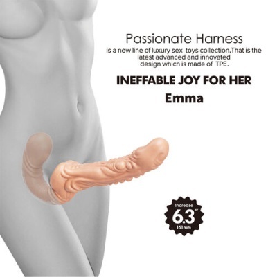 Arnês sexual bege Passionate Harness para mulher com aumento de 6.3 polegadas