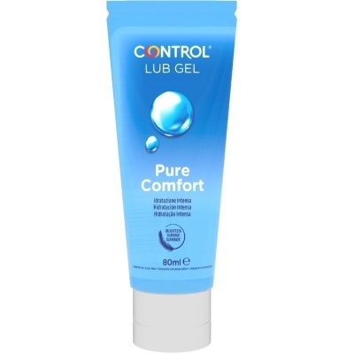 Frasco azul e branco de gel lubrificante CONTROL LUB GEL