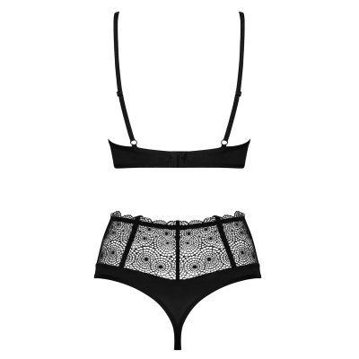 Conjunto de lingerie preto com renda e alças finas