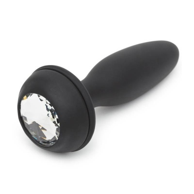 Plug anal preto com pedra facetada transparente na base