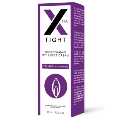 Caixa de creme hidratante Xtra Tight para bem-estar feminino, branco e roxo.