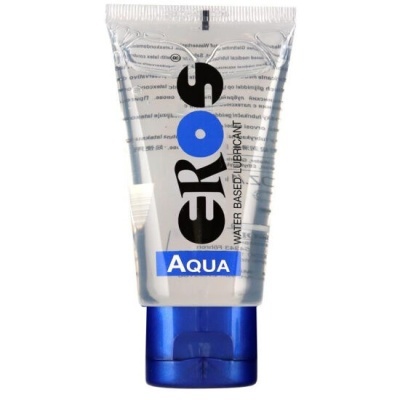 Frasco transparente de lubrificante à base de água Eros Aqua com tampa azul