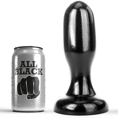 Lata prateada ALL BLACK com punho ao lado de objeto preto cilíndrico