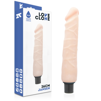Vibrador 26 cm cor pele com embalagem branca e azul