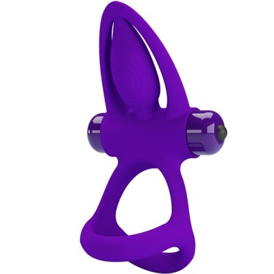 Anel vibratório roxo de silicone com duas vibrações cilíndricas
