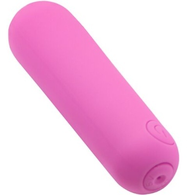 Vibrador cilíndrico cor-de-rosa com botão na base