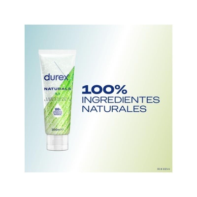 Tubo transparente de lubrificante Durex Naturals H2O 100ml com folhas verdes e gotas de água