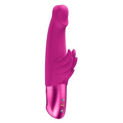 Vibrador rosa fálico com asas e botões