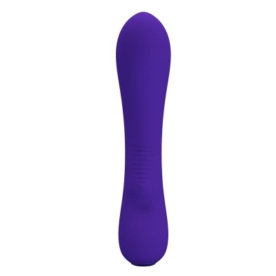 Vibrador roxo de silicone com textura e formato alongado