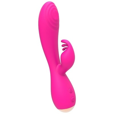 vibrador rosa em silicone com textura ondulada e duas asas pequenas