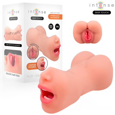 Masturbador hiper-realista Intense Deep Touch com formato de rosto e nádegas, cor pele.