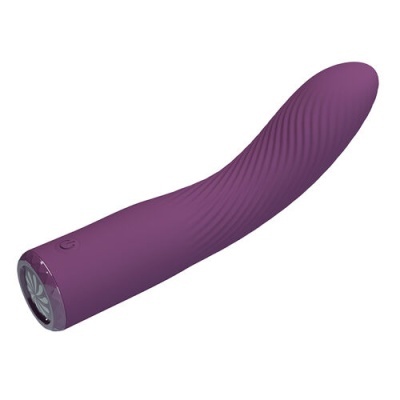 Vibrador roxo de silicone com textura ondulada e botão