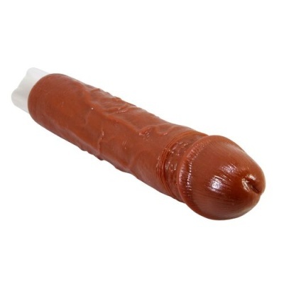Vibrador castanho em forma de pénis com base branca