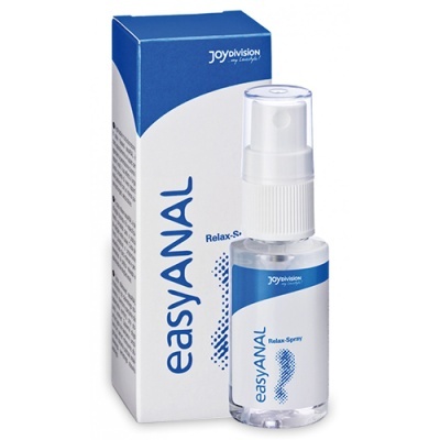 Spray easyANAL Relax-Spray transparente com caixa branca e azul