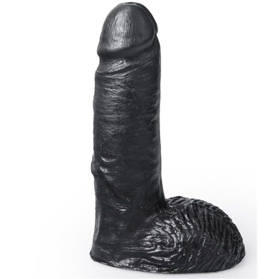Dildo preto texturizado com base realista