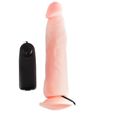 vibrador cor-de-rosa com comando preto e cabo sobre fundo branco
