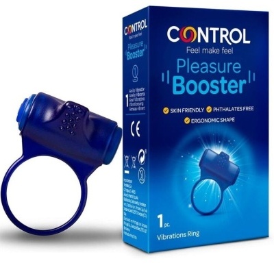 Anel vibrador azul escuro CONTROL com embalagem azul