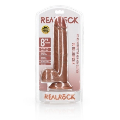 Dildo realista castanho com ventosa em embalagem transparente Realrock