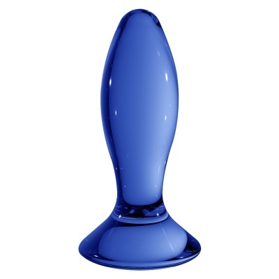 Plug anal azul translúcido de vidro com base larga