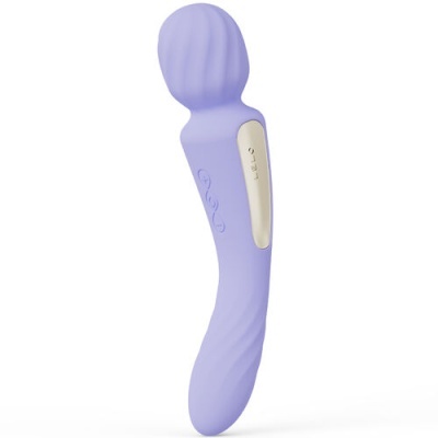 Vibrador pessoal lilás curvo com cabeça arredondada e botões laterais