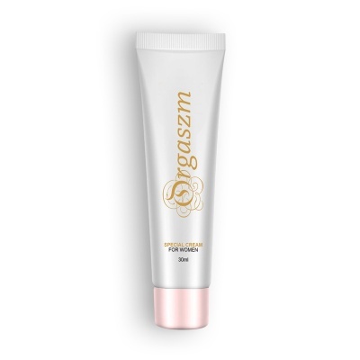 Bisnaga branca de creme especial para mulheres com tampa rosa e texto dourado