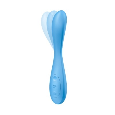 Vibrador azul ergonómico em silicone com botão de controlo.